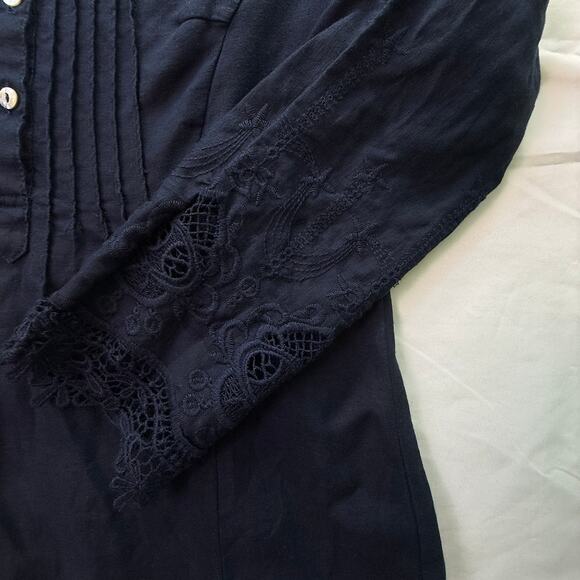 Malvin Hamburg Linen Navy Embroidered Tunic Dress Long Sleeve Boho Size S - Picture 13 of 16